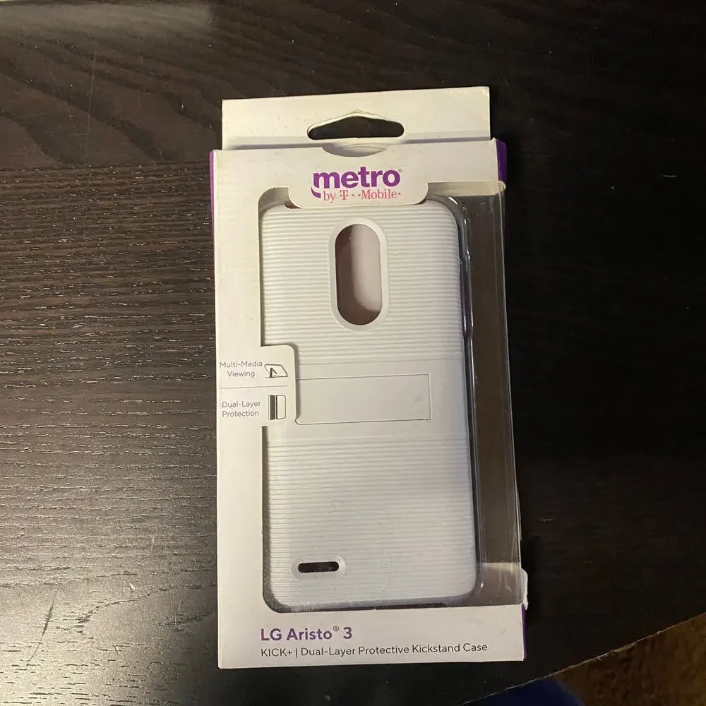 New Metro T-Mobile LG Aristo 3 Kick+ Dual-Layer Protective Kickstand Case White